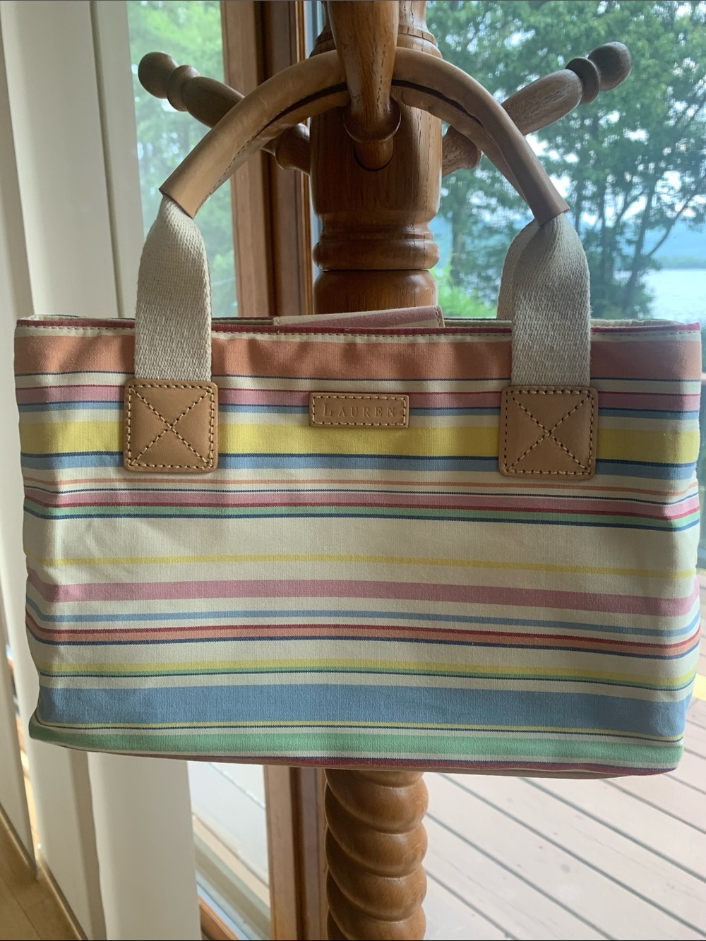 Striped Canvas Tote Bag in Pastel Multicolor, Lauren